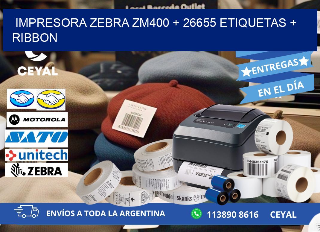impresora zebra zm400 + 26655 etiquetas + ribbon