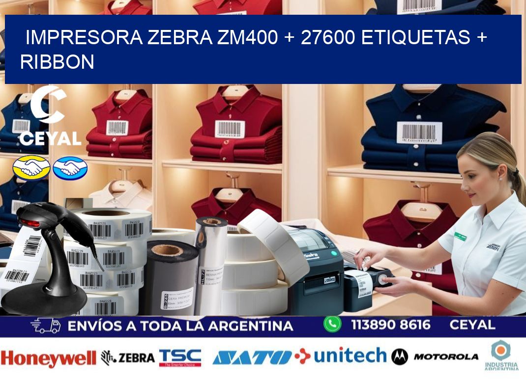 impresora zebra zm400 + 27600 etiquetas + ribbon