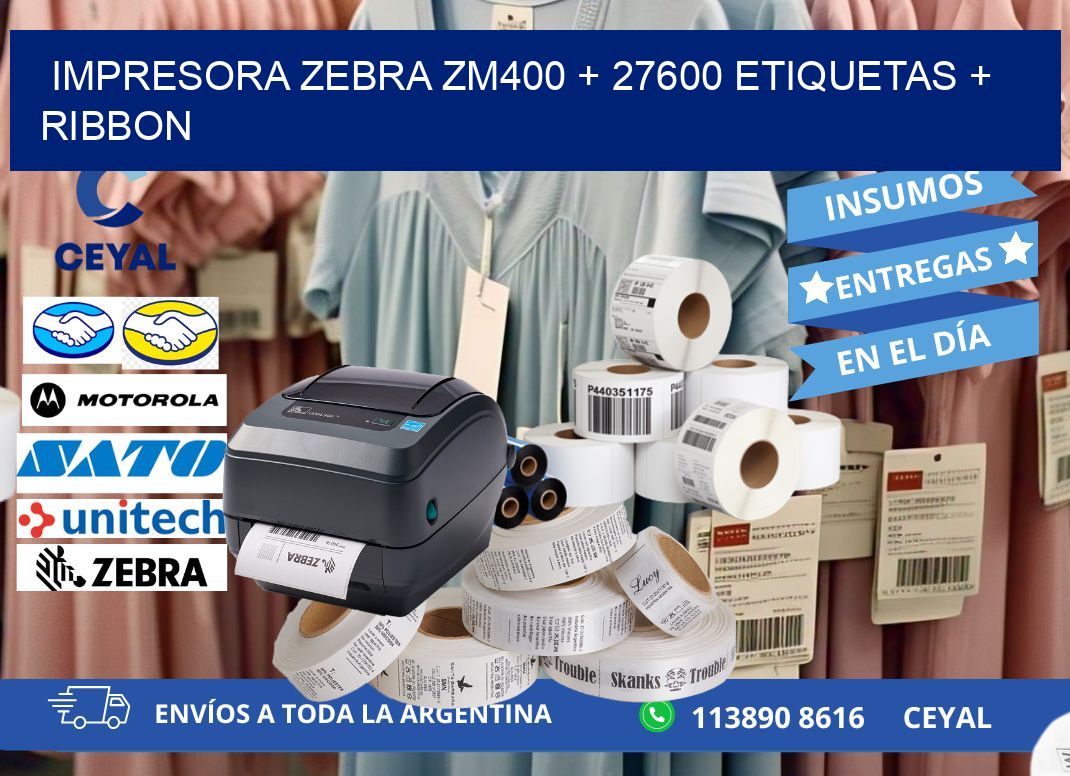 impresora zebra zm400 + 27600 etiquetas + ribbon