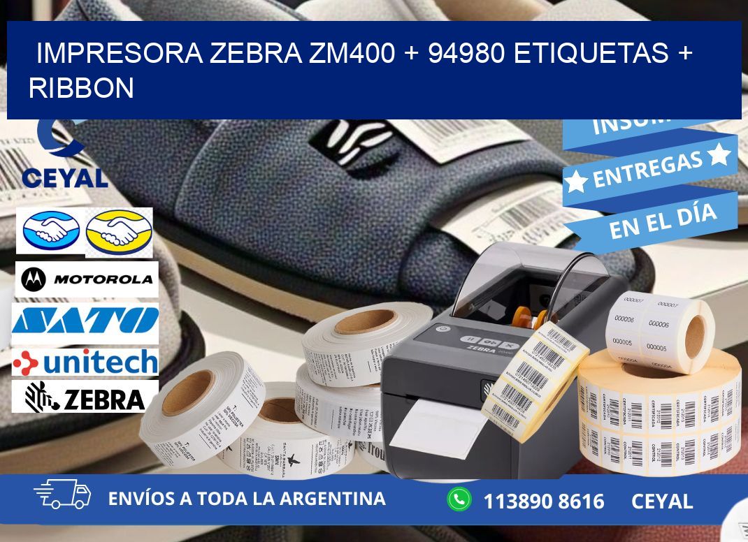 impresora zebra zm400 + 94980 etiquetas + ribbon