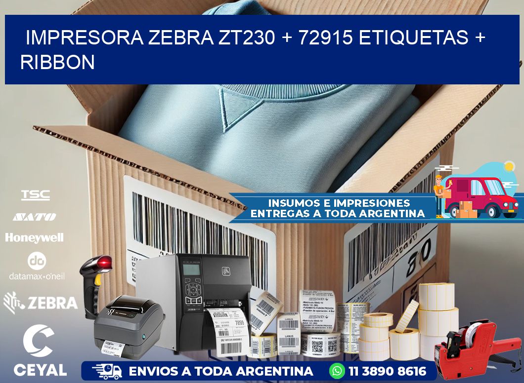 impresora zebra zt230 + 72915 etiquetas + ribbon