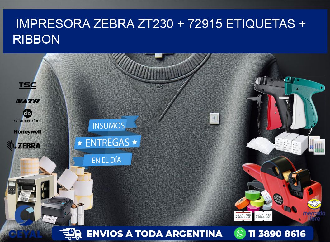 impresora zebra zt230 + 72915 etiquetas + ribbon