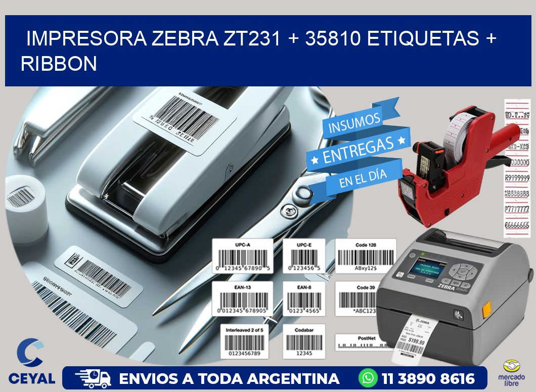 impresora zebra zt231 + 35810 etiquetas + ribbon