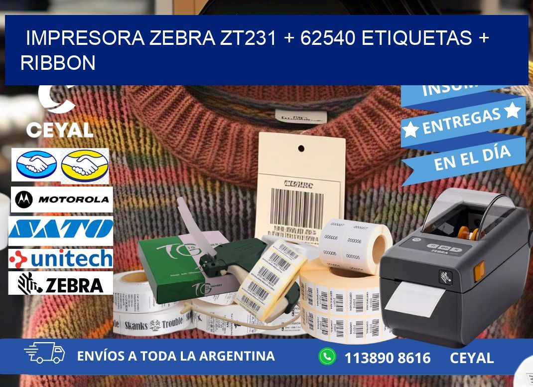 impresora zebra zt231 + 62540 etiquetas + ribbon