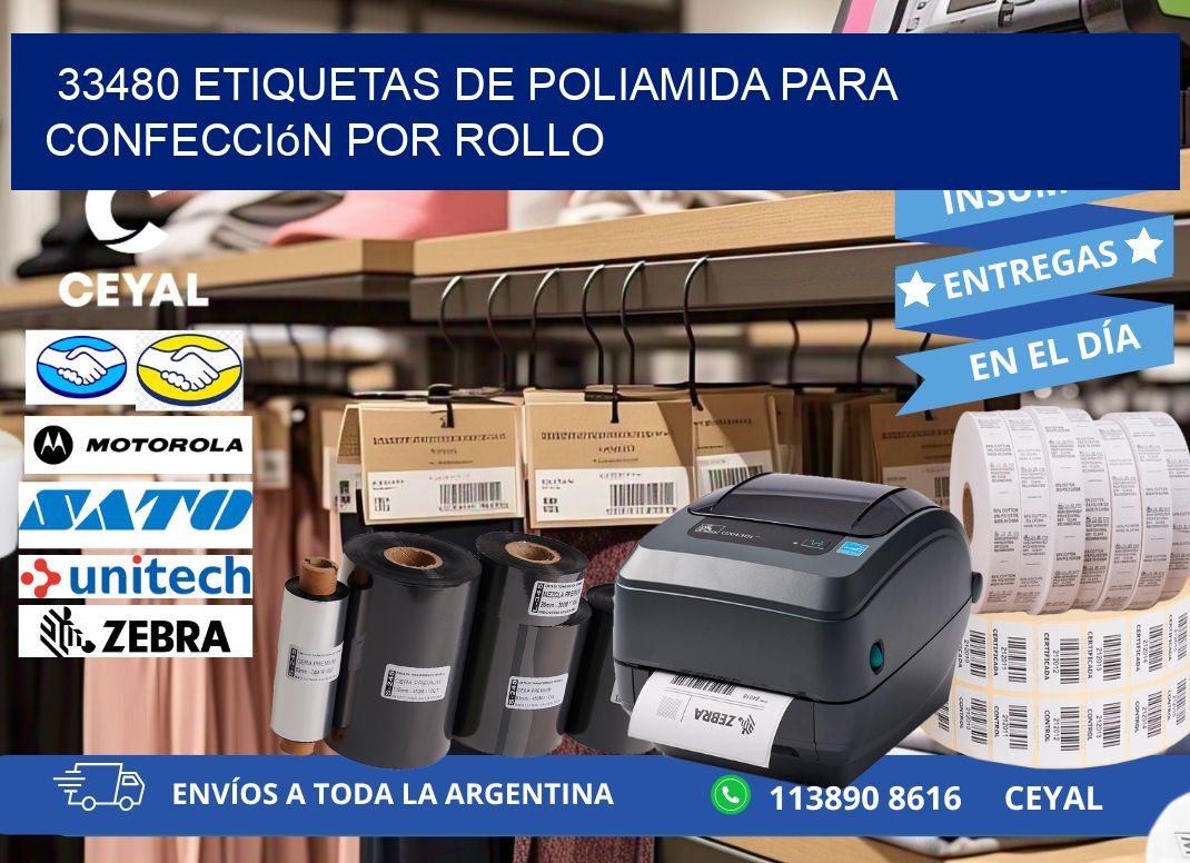 33480 etiquetas de poliamida para confección por rollo
