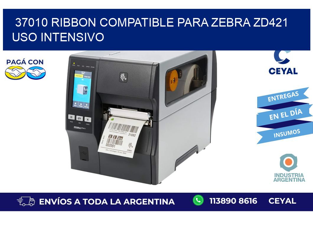 37010 ribbon compatible para zebra zd421 uso intensivo