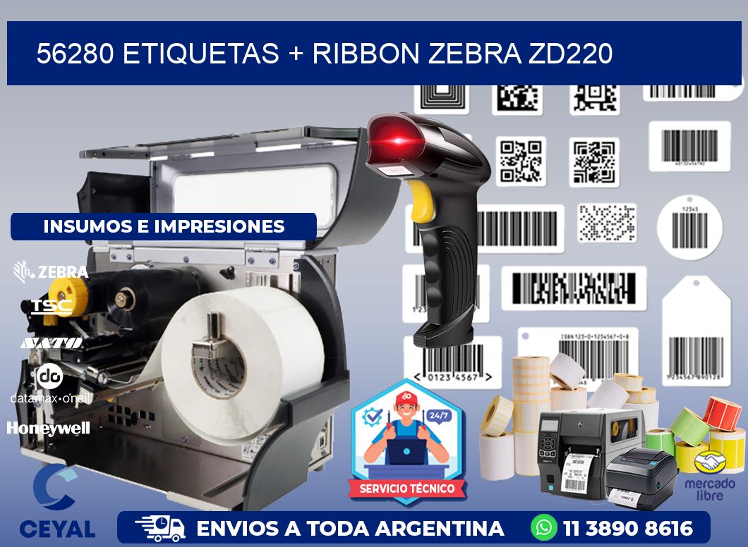 56280 etiquetas + ribbon zebra zd220