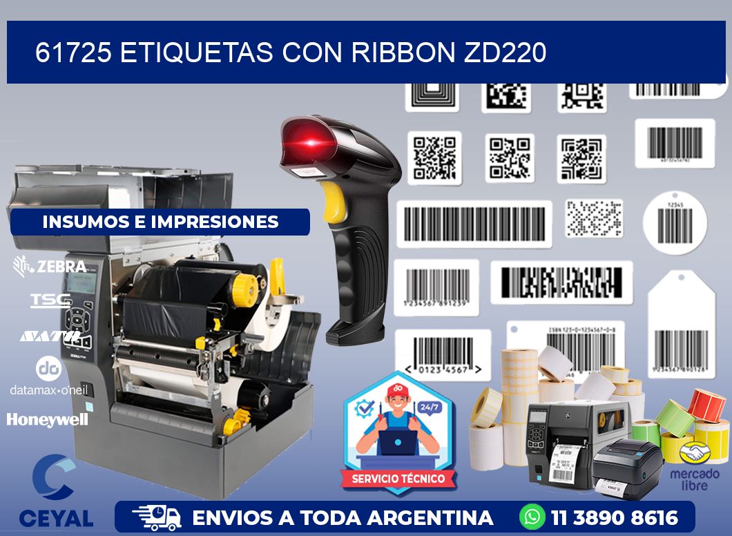 61725 etiquetas con ribbon zd220