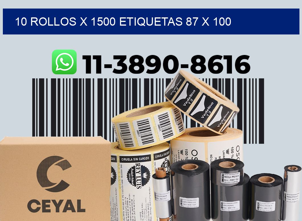 10 rollos x 1500 etiquetas 87 x 100