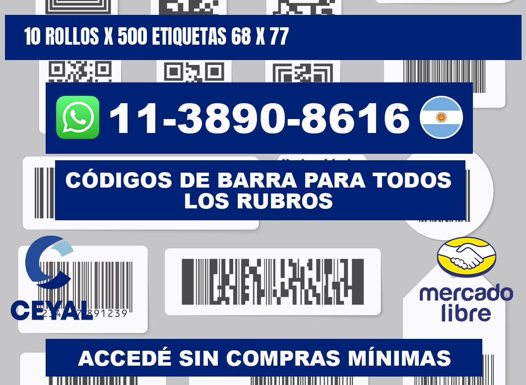 10 rollos x 500 etiquetas 68 x 77