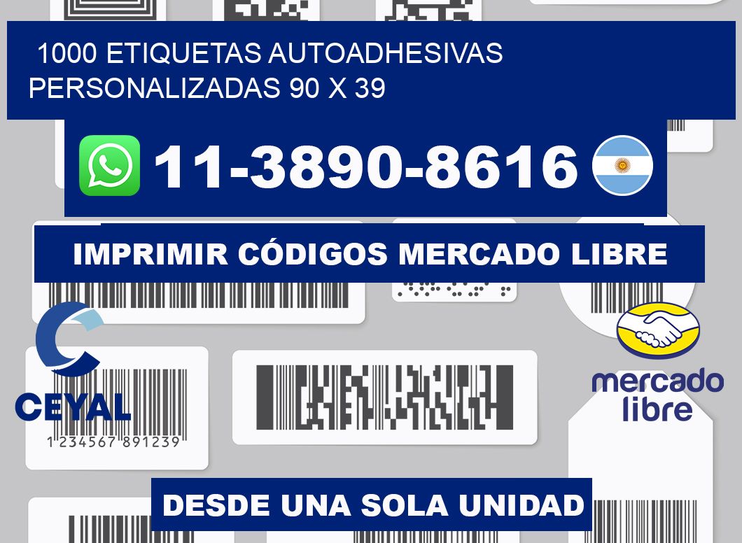1000 Etiquetas autoadhesivas personalizadas 90 x 39
