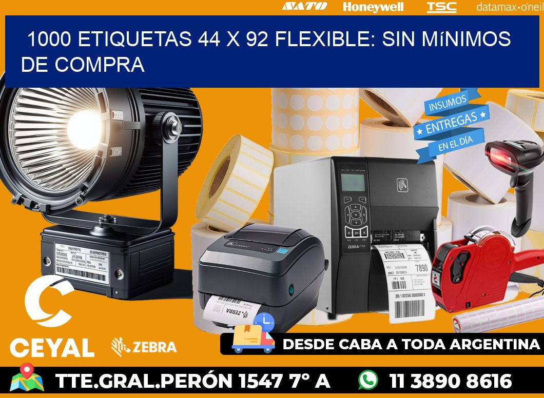 1000 etiquetas 44 x 92 Flexible: sin mínimos de compra