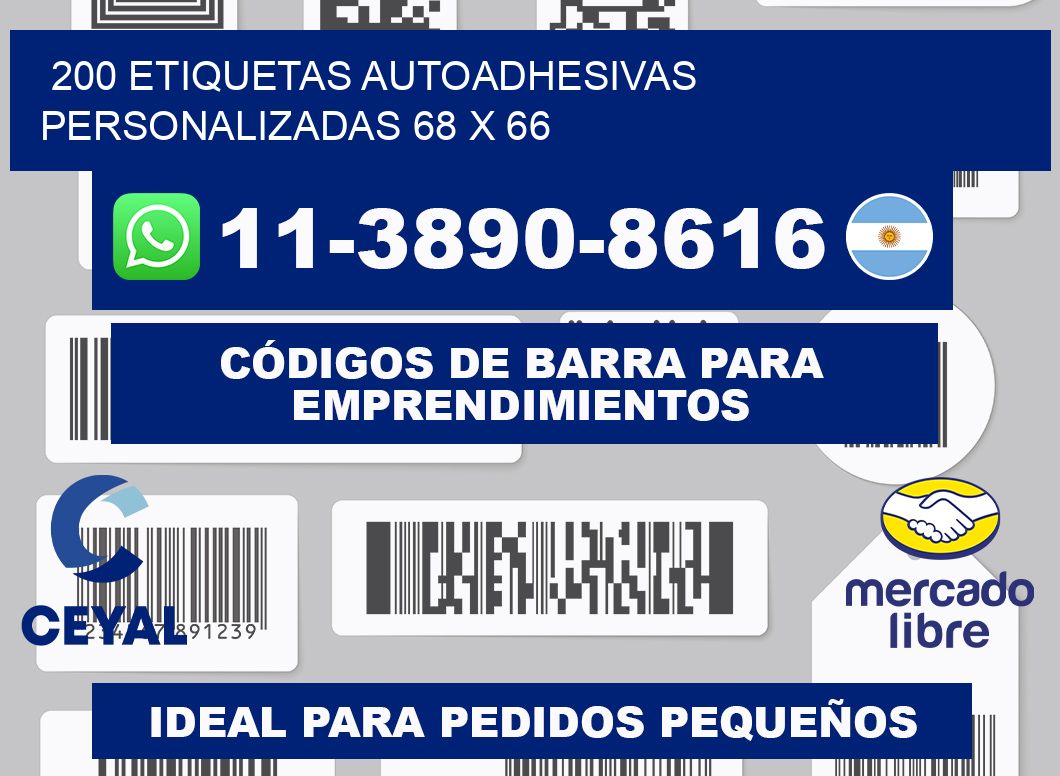 200 Etiquetas autoadhesivas personalizadas 68 x 66