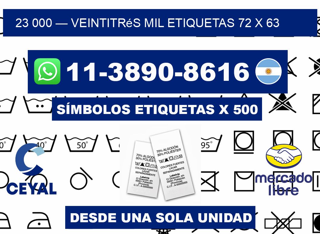 23 000 — veintitrés mil etiquetas 72 x 63