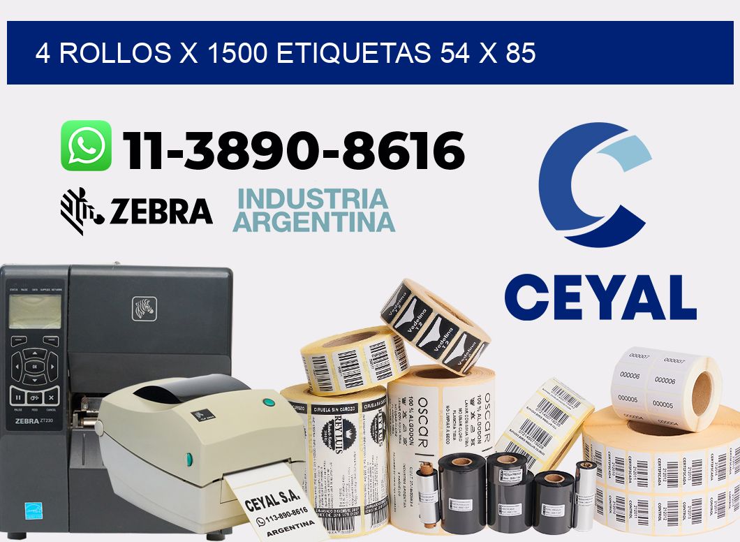 4 rollos x 1500 etiquetas 54 x 85