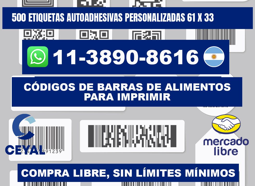 500 Etiquetas autoadhesivas personalizadas 61 x 33