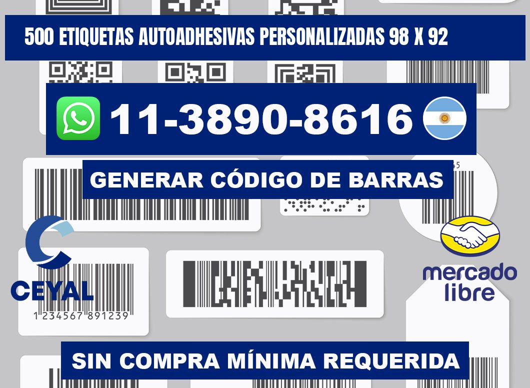 500 Etiquetas autoadhesivas personalizadas 98 x 92
