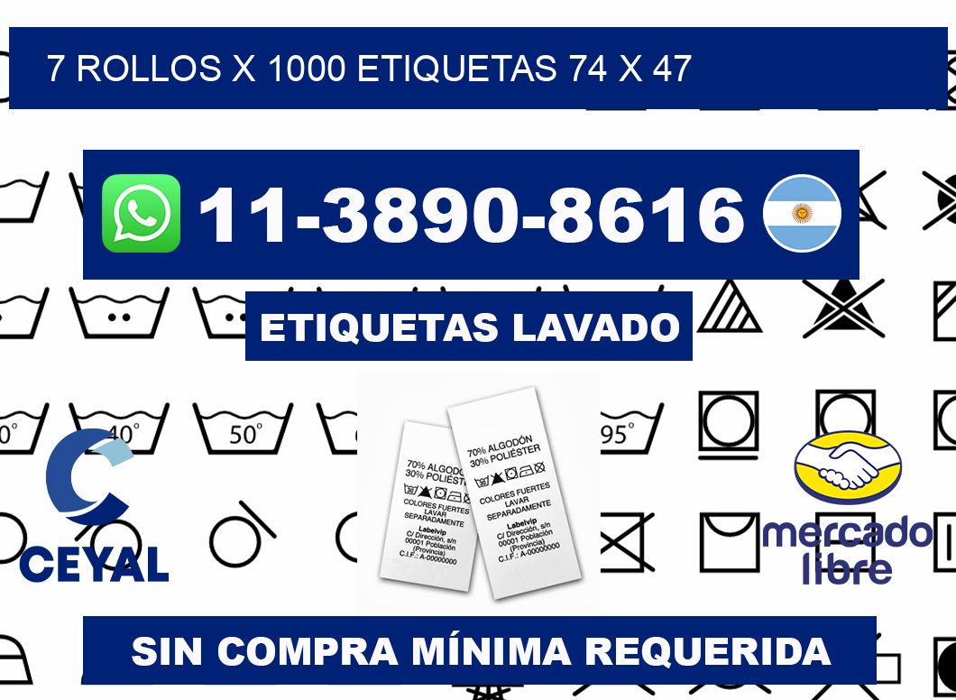 7 rollos x 1000 etiquetas 74 x 47
