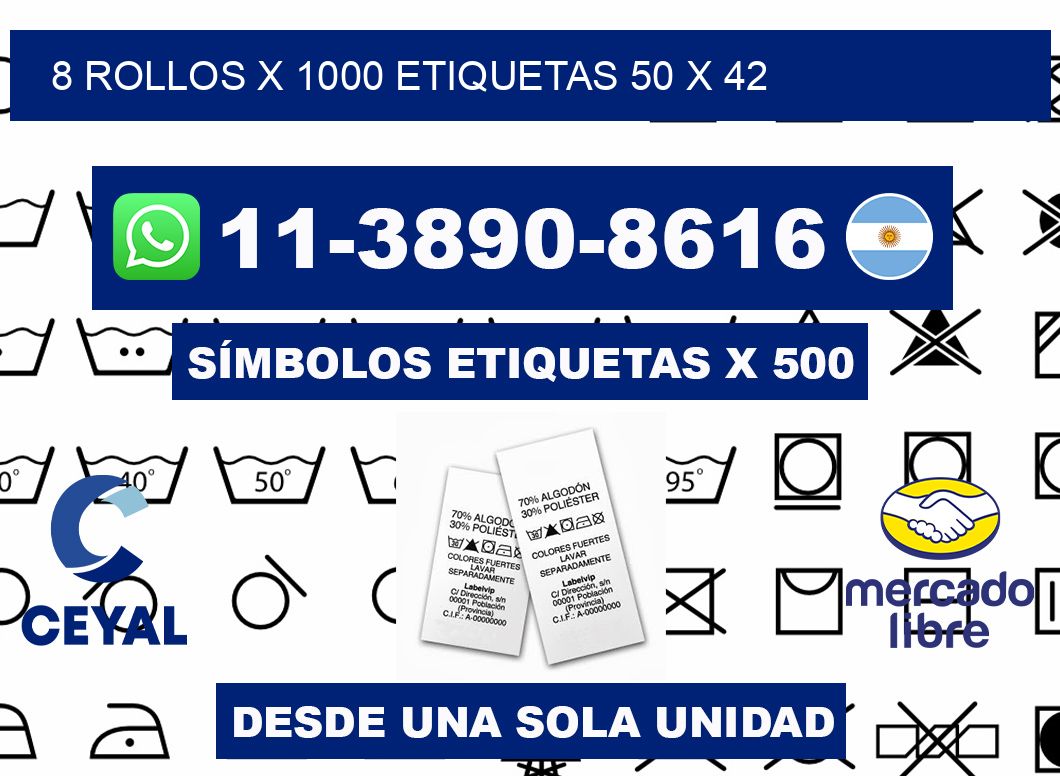 8 rollos x 1000 etiquetas 50 x 42
