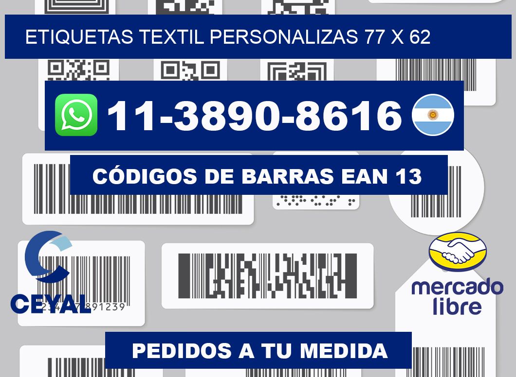 ETIQUETAS TEXTIL PERSONALIZAS 77 x 62