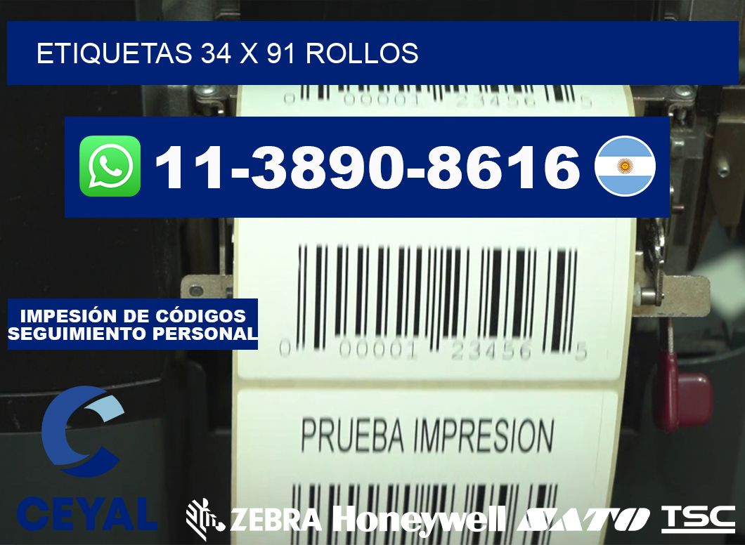 etiquetas 34 x 91 rollos