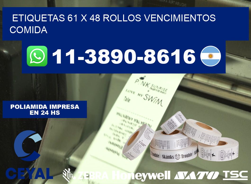 etiquetas 61 x 48 rollos vencimientos comida