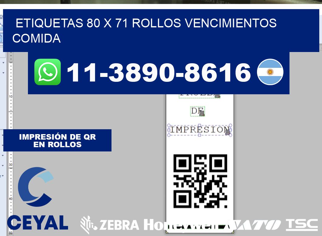 etiquetas 80 x 71 rollos vencimientos comida
