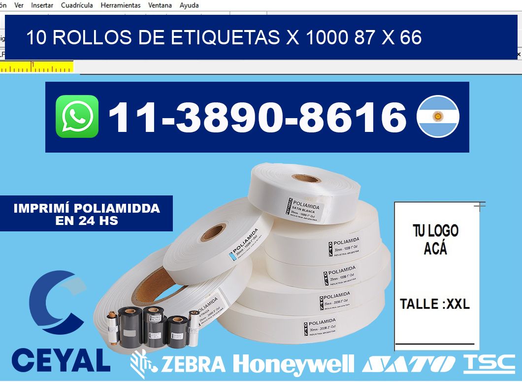10 rollos de etiquetas x 1000 87 x 66