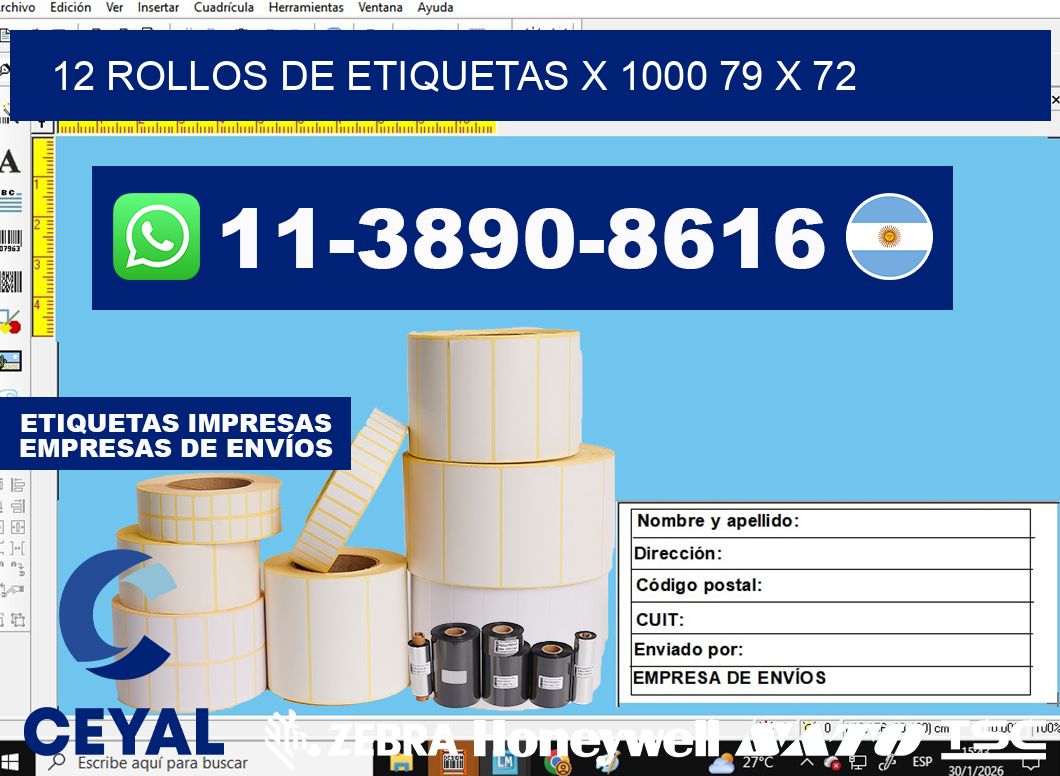 12 rollos de etiquetas x 1000 79 x 72