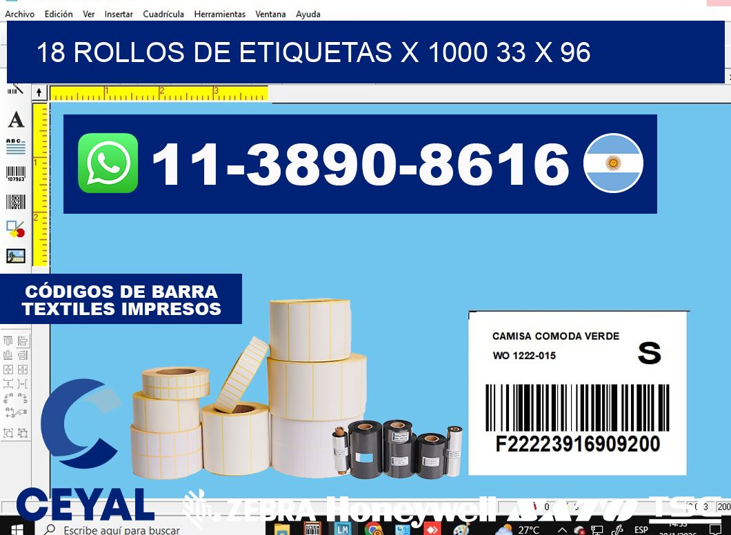 18 rollos de etiquetas x 1000 33 x 96