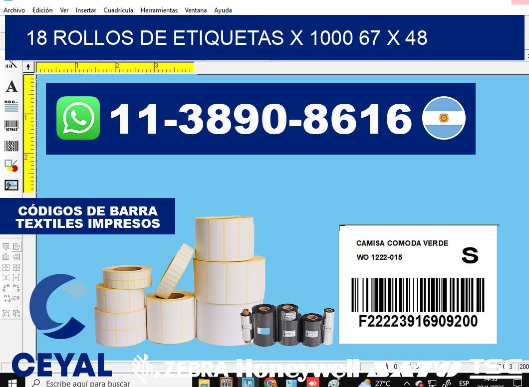 18 rollos de etiquetas x 1000 67 x 48