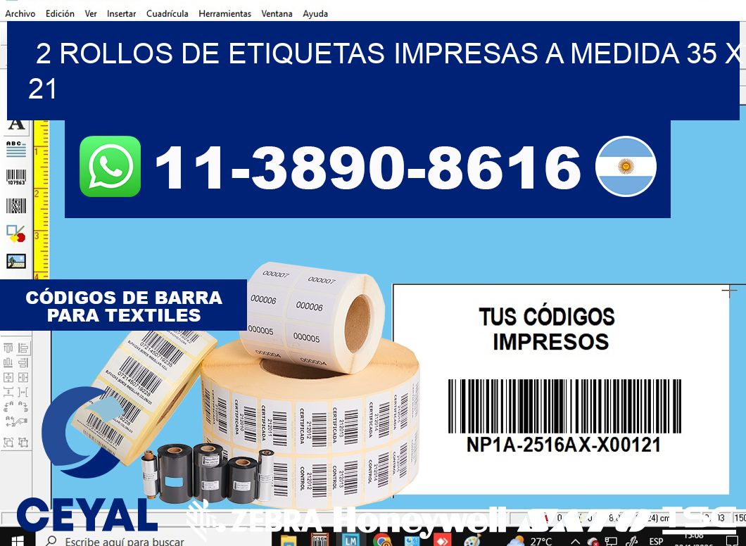 2 rollos de etiquetas impresas a medida 35 x 21