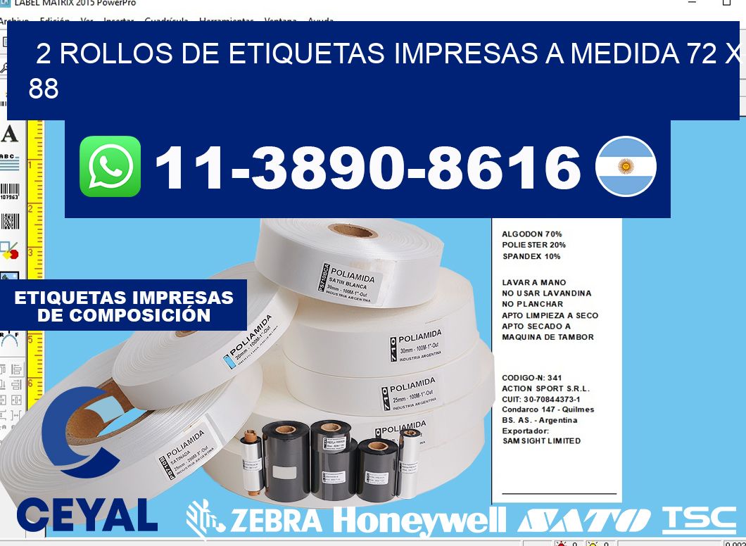 2 rollos de etiquetas impresas a medida 72 x 88