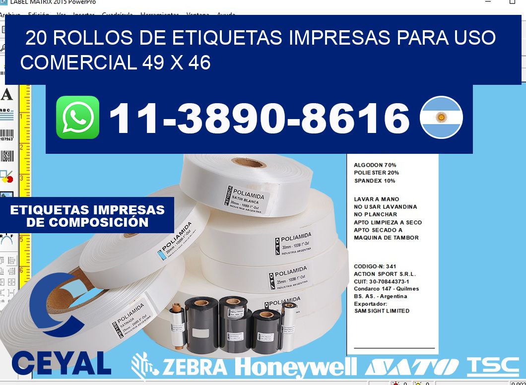 20 rollos de etiquetas impresas para uso comercial 49 x 46
