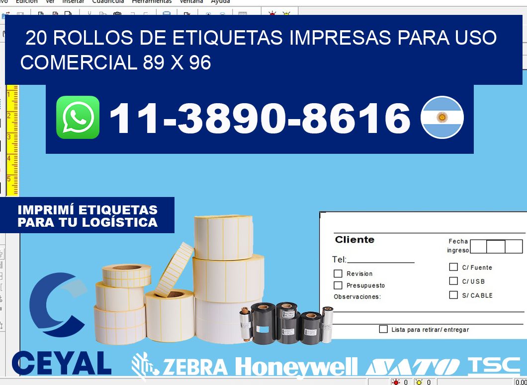 20 rollos de etiquetas impresas para uso comercial 89 x 96