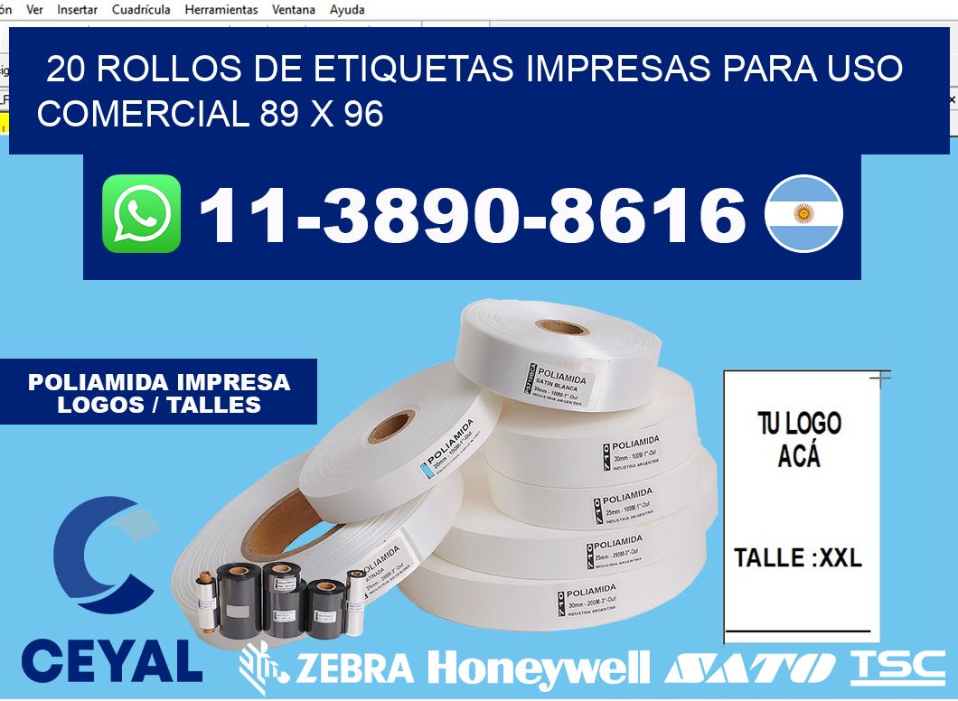 20 rollos de etiquetas impresas para uso comercial 89 x 96