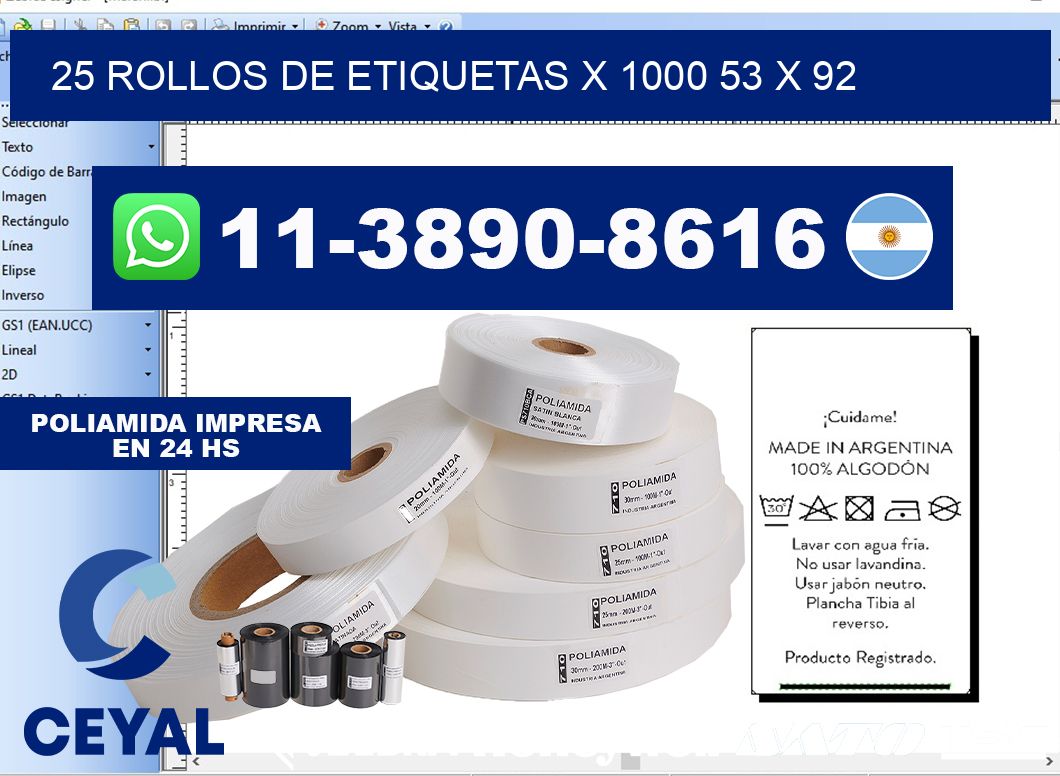 25 rollos de etiquetas x 1000 53 x 92