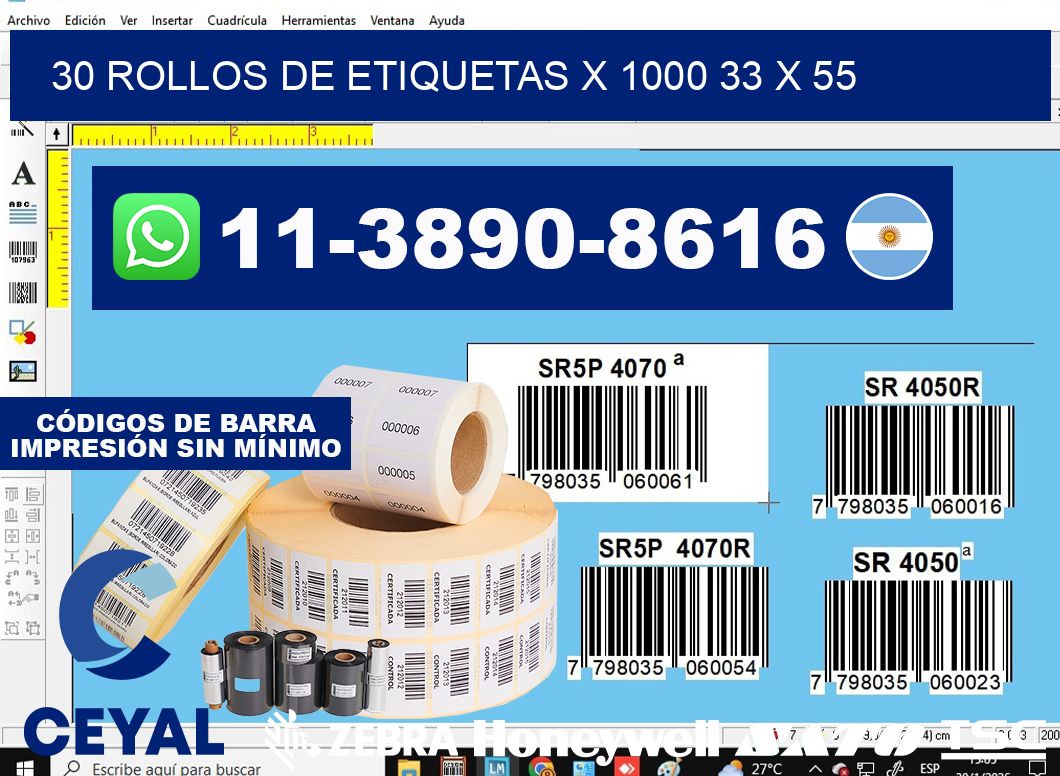 30 rollos de etiquetas x 1000 33 x 55