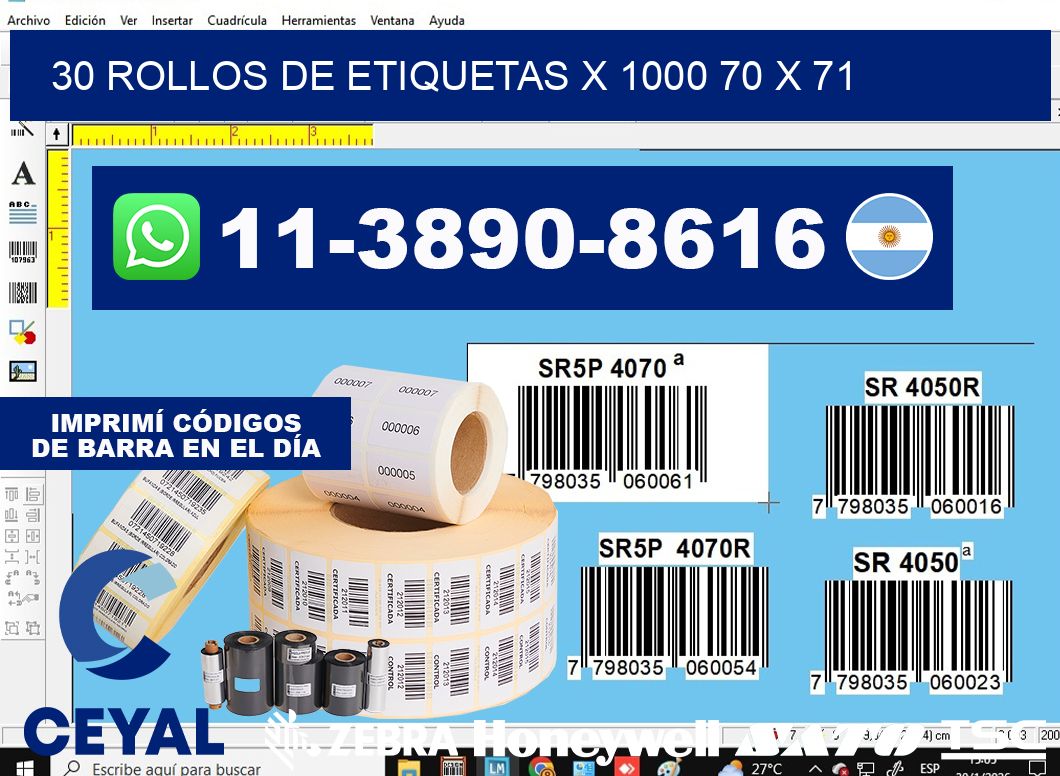 30 rollos de etiquetas x 1000 70 x 71