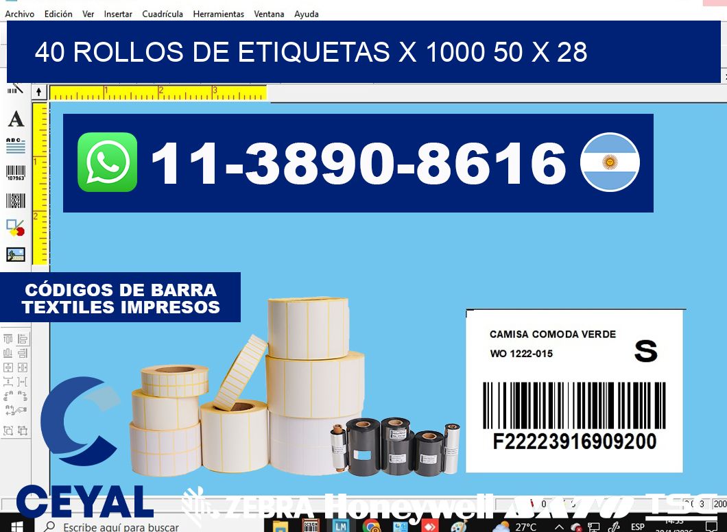 40 rollos de etiquetas x 1000 50 x 28
