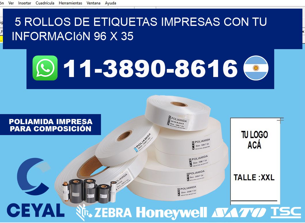 5 rollos de etiquetas impresas con tu información 96 x 35