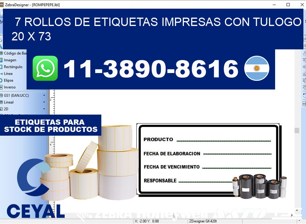 7 rollos de etiquetas impresas con tulogo 20 x 73