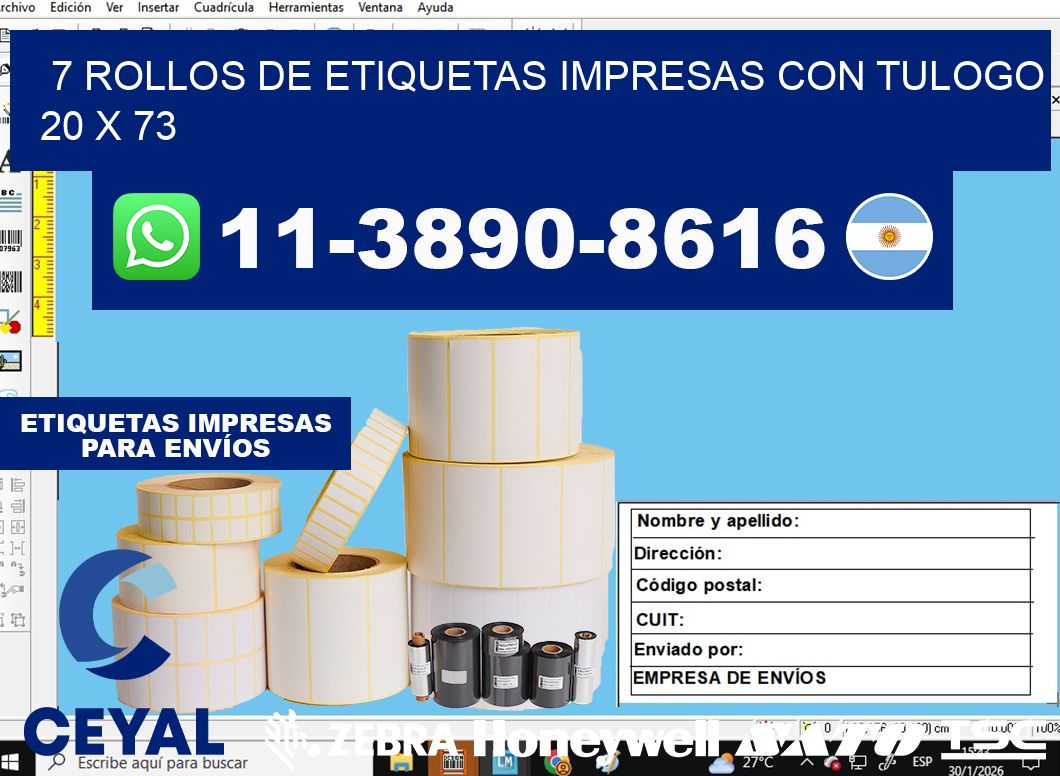 7 rollos de etiquetas impresas con tulogo 20 x 73