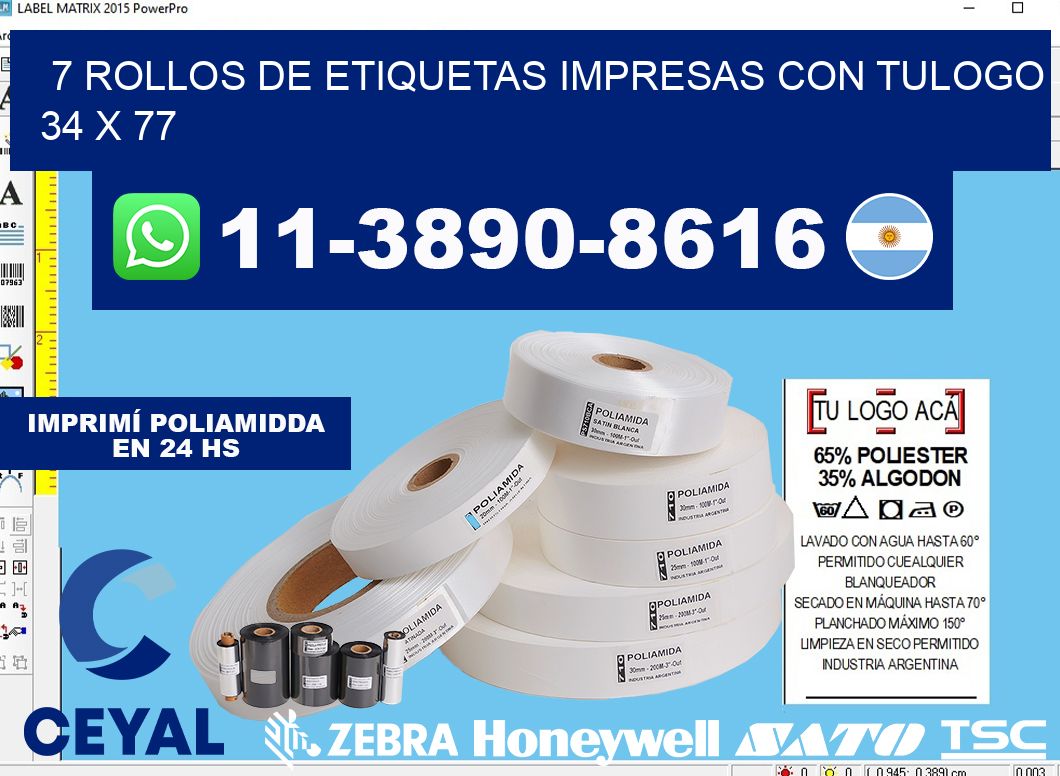 7 rollos de etiquetas impresas con tulogo 34 x 77