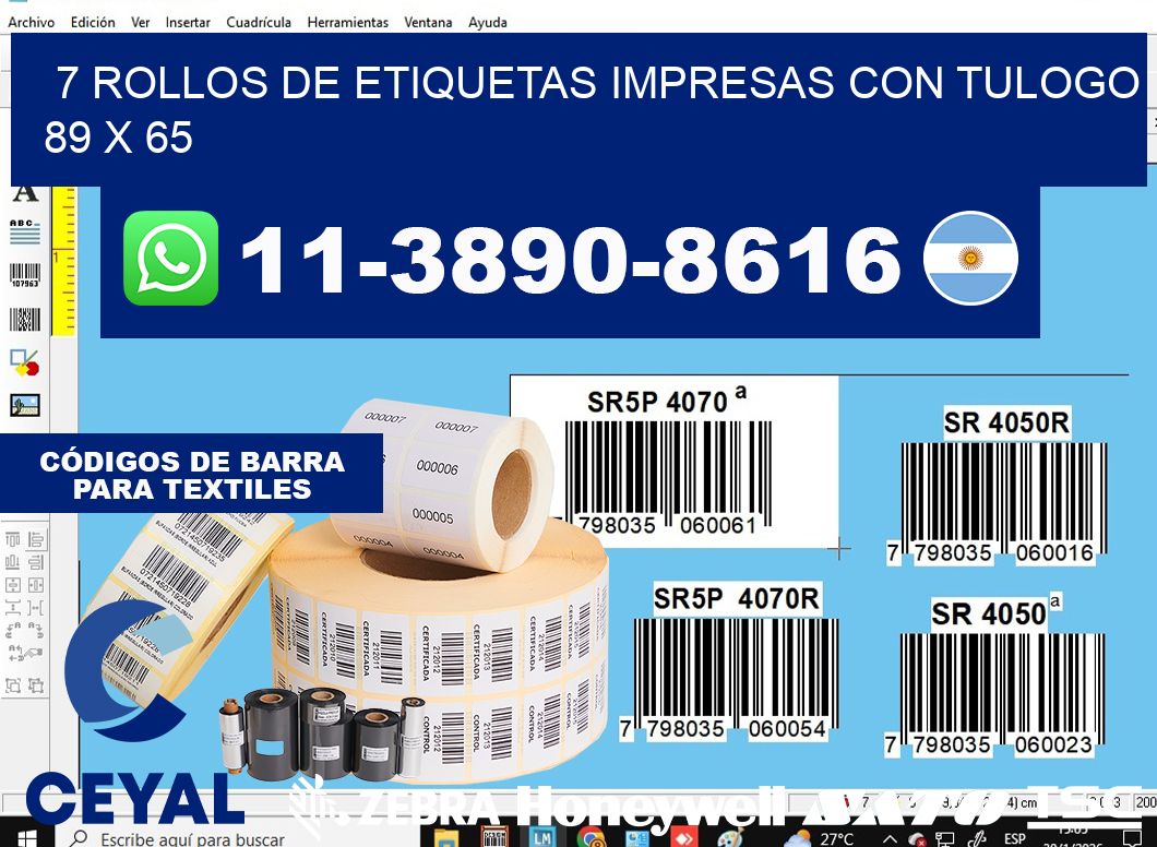 7 rollos de etiquetas impresas con tulogo 89 x 65