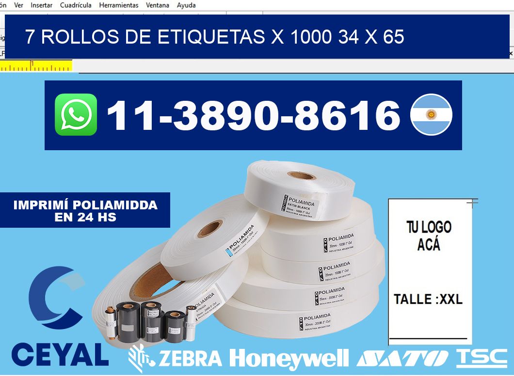 7 rollos de etiquetas x 1000 34 x 65