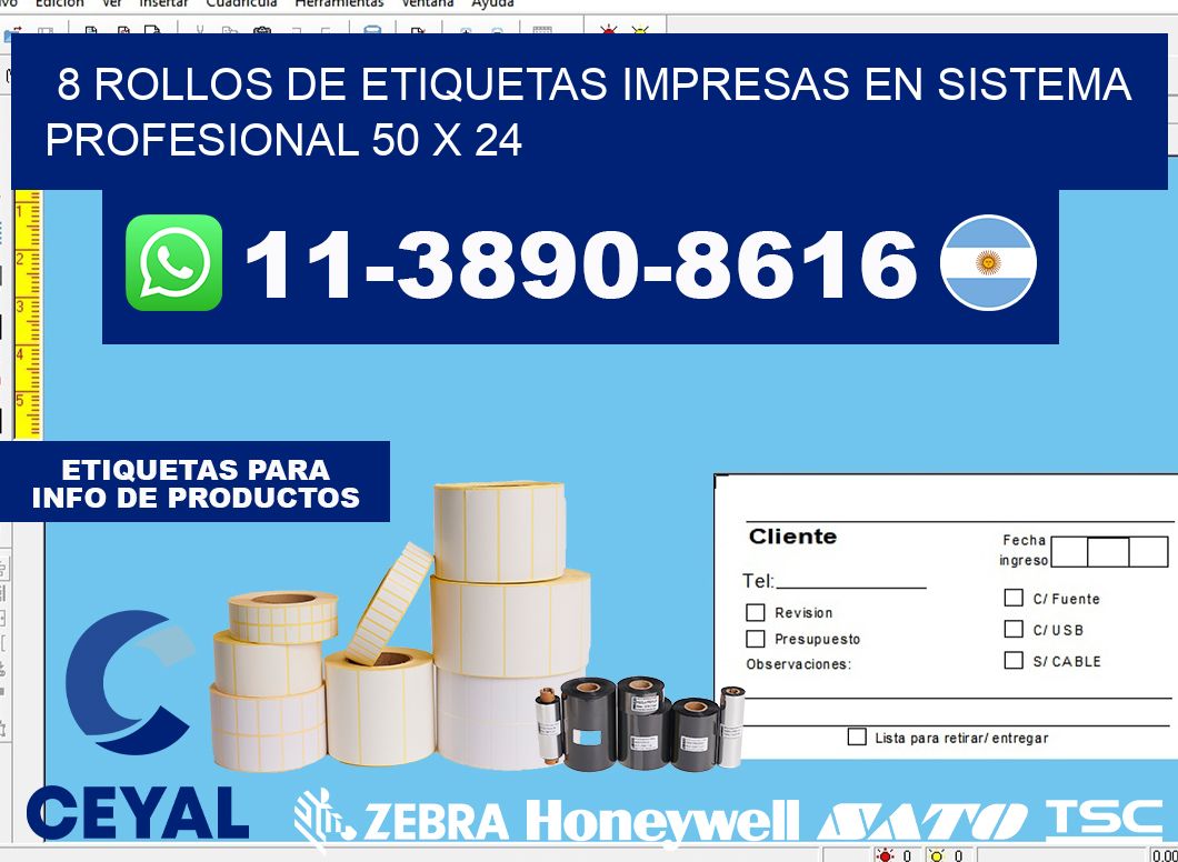 8 rollos de etiquetas impresas en sistema profesional 50 x 24