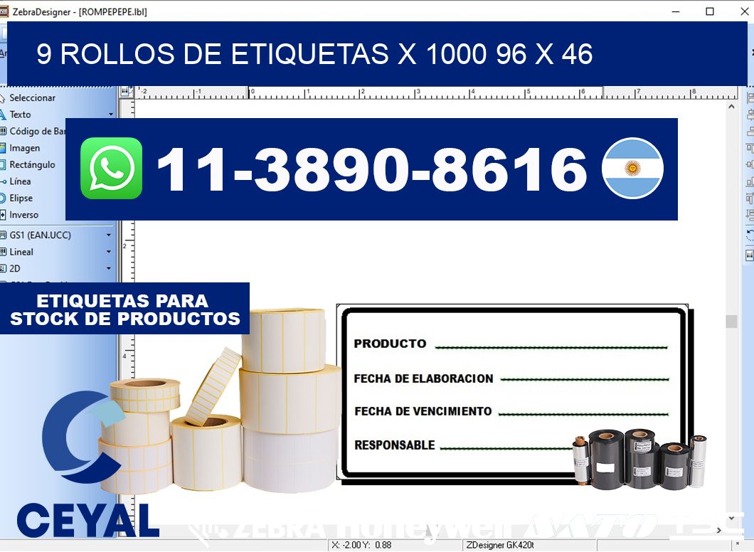 9 rollos de etiquetas x 1000 96 x 46