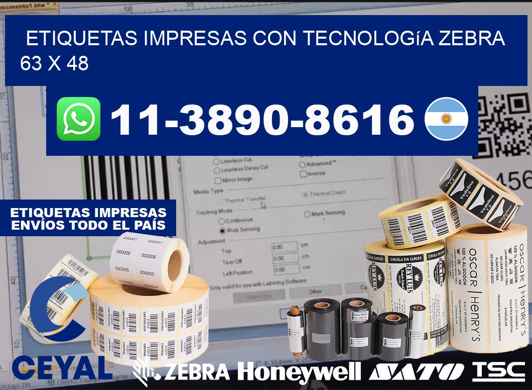 etiquetas impresas con tecnología Zebra 63 x 48