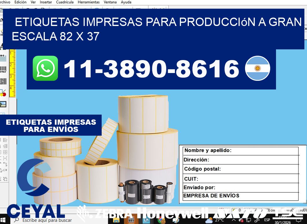 etiquetas impresas para producción a gran escala 82 x 37